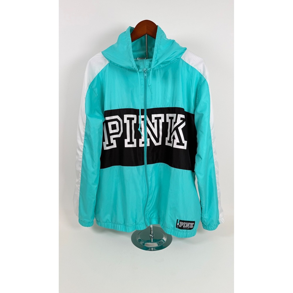 Victoria's Secret PINK‎ Windbreaker Women's Medium Large Teal Colorblock Y2K